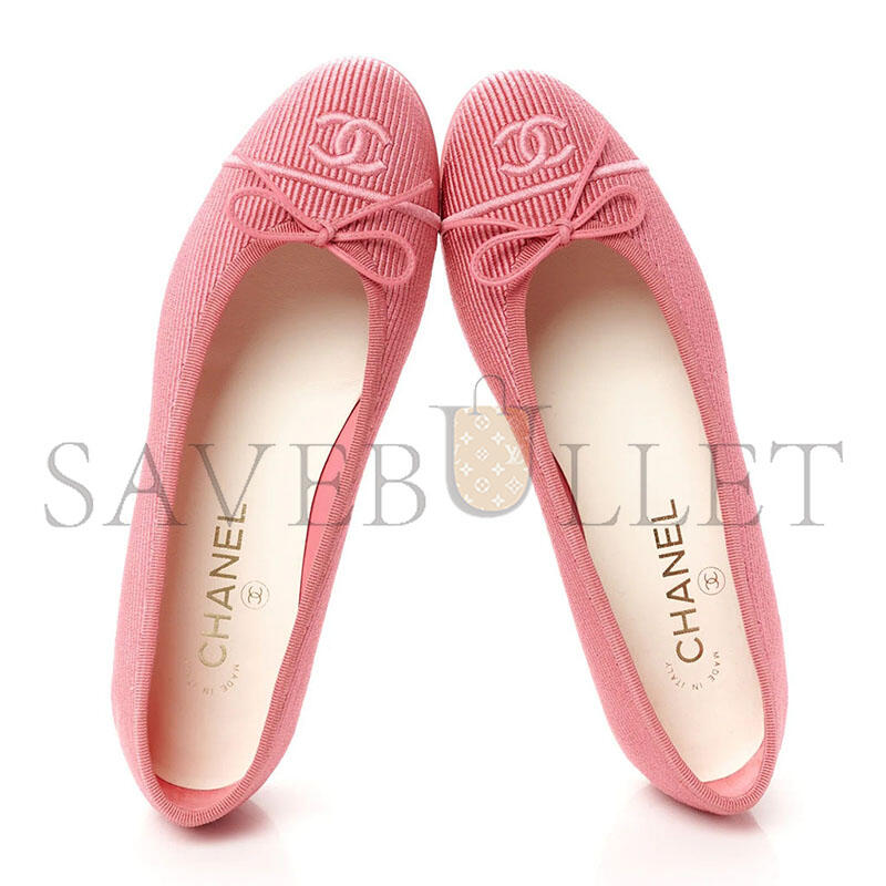 Ch**el EMBROIDERED FABRIC CAP TOE CC BALLERINA FLATS